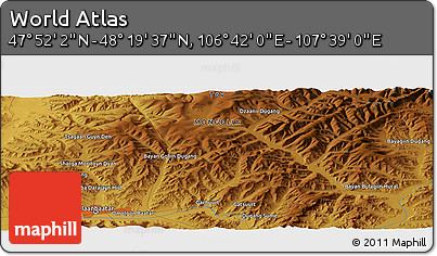 Physical Panoramic Map of the Area around 48° 5' 50" N, 107° 10' 30" E