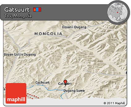 Shaded Relief Panoramic Map of Gatsuurt