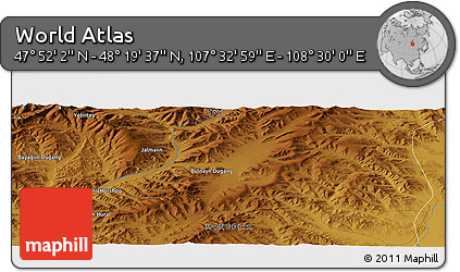 Physical Panoramic Map of the Area around 48° 5' 50" N, 108° 1' 30" E