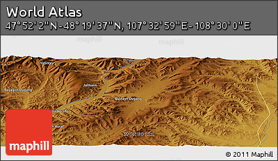 Physical Panoramic Map of the Area around 48° 5' 50" N, 108° 1' 30" E