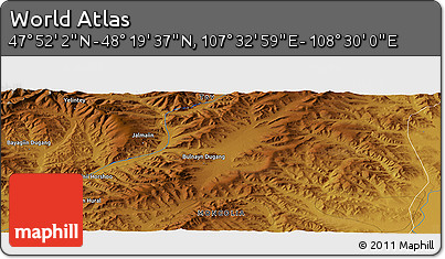Physical Panoramic Map of the Area around 48° 5' 50" N, 108° 1' 30" E