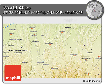 Physical 3D Map of the Area around 48° 5' 50" N, 10° 16' 30" E