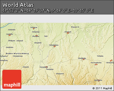Physical 3D Map of the Area around 48° 5' 50" N, 10° 16' 30" E