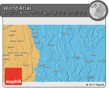 Political 3D Map of the Area around 48° 5' 50" N, 10° 16' 30" E