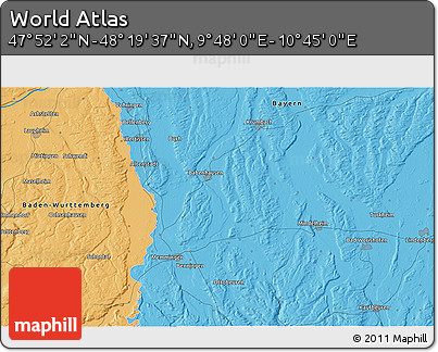 Political 3D Map of the Area around 48° 5' 50" N, 10° 16' 30" E