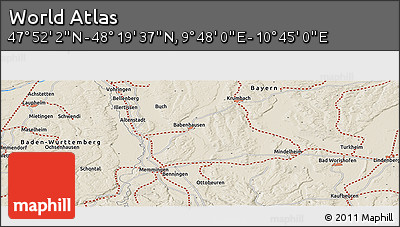 Shaded Relief Panoramic Map of the Area around 48° 5' 50" N, 10° 16' 30" E