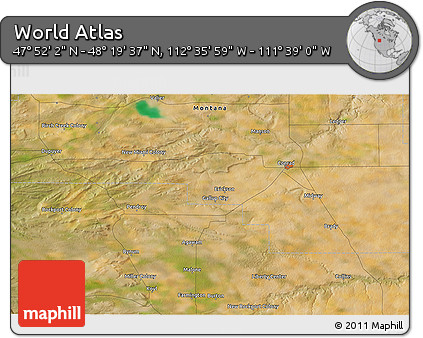 Satellite 3D Map of the Area around 48° 5' 50" N, 112° 7' 30" W