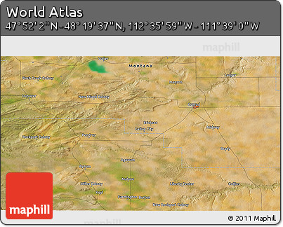Satellite 3D Map of the Area around 48° 5' 50" N, 112° 7' 30" W