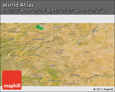 Satellite 3D Map of the Area around 48° 5' 50" N, 112° 7' 30" W
