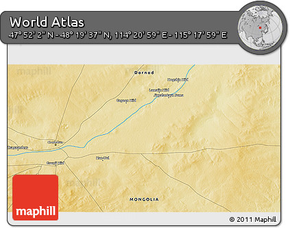 Physical 3D Map of the Area around 48° 5' 50" N, 114° 49' 29" E