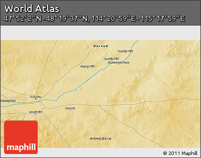 Physical 3D Map of the Area around 48° 5' 50" N, 114° 49' 29" E