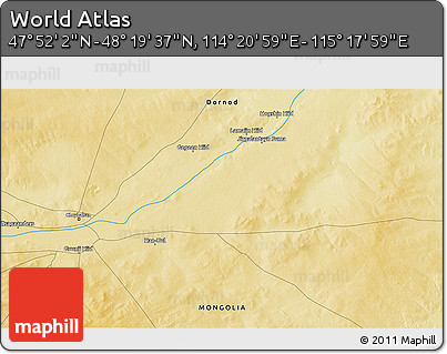Physical 3D Map of the Area around 48° 5' 50" N, 114° 49' 29" E