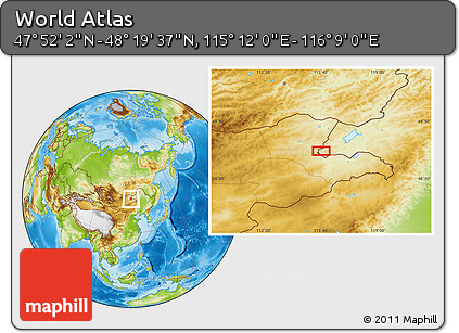 Physical Location Map of the Area around 48° 5' 50" N, 115° 40' 30" E