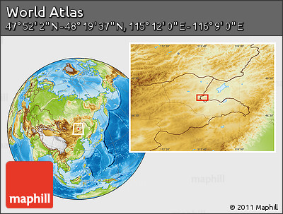 Physical Location Map of the Area around 48° 5' 50" N, 115° 40' 30" E