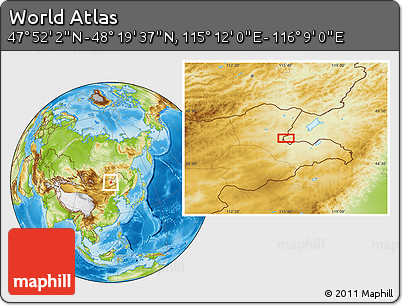 Physical Location Map of the Area around 48° 5' 50" N, 115° 40' 30" E