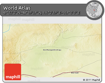 Physical 3D Map of the Area around 48° 5' 50" N, 116° 31' 30" E
