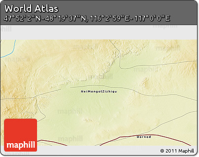 Physical 3D Map of the Area around 48° 5' 50" N, 116° 31' 30" E