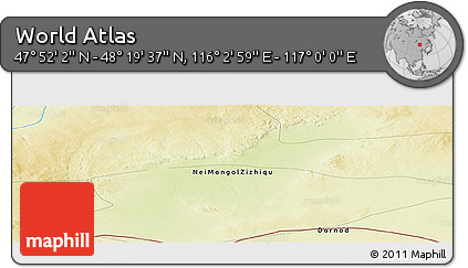 Physical Panoramic Map of the Area around 48° 5' 50" N, 116° 31' 30" E