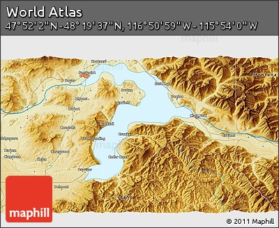 Physical 3D Map of the Area around 48° 5' 50" N, 116° 22' 30" W
