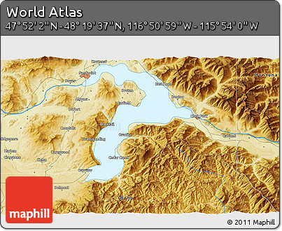 Physical 3D Map of the Area around 48° 5' 50" N, 116° 22' 30" W
