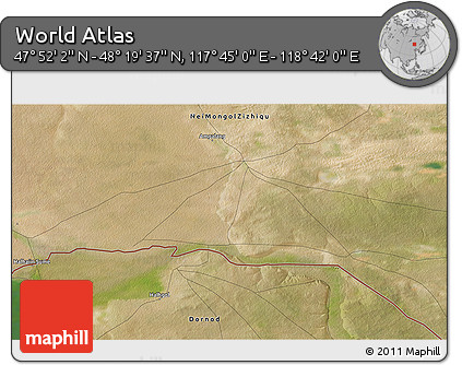 Satellite 3D Map of the Area around 48° 5' 50" N, 118° 13' 29" E