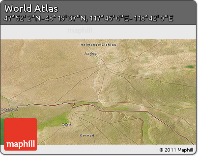 Satellite 3D Map of the Area around 48° 5' 50" N, 118° 13' 29" E