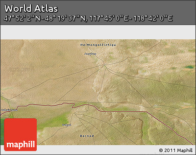 Satellite 3D Map of the Area around 48° 5' 50" N, 118° 13' 29" E