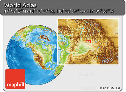 Physical Location Map of the Area around 48° 5' 50" N, 118° 4' 29" W