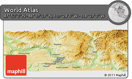 Physical Panoramic Map of the Area around 48° 5' 50" N, 118° 55' 30" W