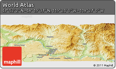 Physical Panoramic Map of the Area around 48° 5' 50" N, 118° 55' 30" W