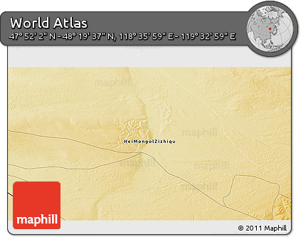 Physical 3D Map of the Area around 48° 5' 50" N, 119° 4' 29" E