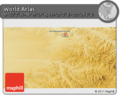 Physical 3D Map of the Area around 48° 5' 50" N, 119° 55' 30" E