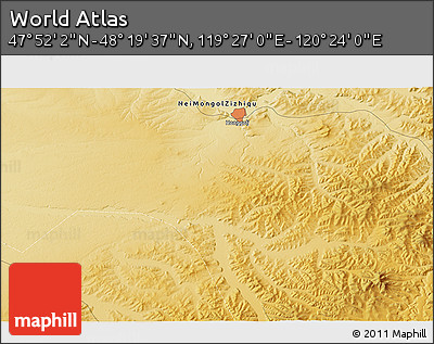 Physical 3D Map of the Area around 48° 5' 50" N, 119° 55' 30" E