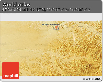 Physical 3D Map of the Area around 48° 5' 50" N, 119° 55' 30" E