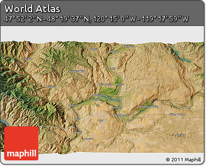 Satellite 3D Map of the Area around 48° 5' 50" N, 119° 46' 30" W