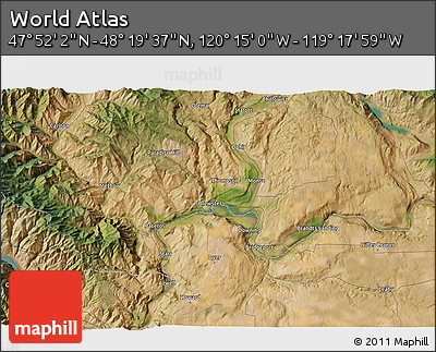 Satellite 3D Map of the Area around 48° 5' 50" N, 119° 46' 30" W