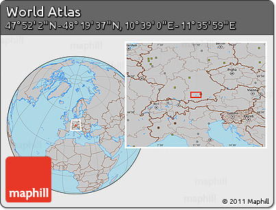 Gray Location Map of the Area around 48° 5' 50" N, 11° 7' 30" E
