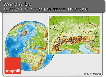 Physical Location Map of the Area around 48° 5' 50" N, 11° 7' 30" E