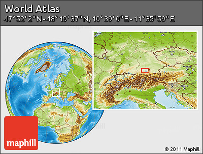 Physical Location Map of the Area around 48° 5' 50" N, 11° 7' 30" E