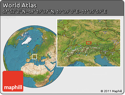 Satellite Location Map of the Area around 48° 5' 50" N, 11° 7' 30" E