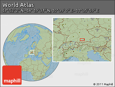 Savanna Style Location Map of the Area around 48° 5' 50" N, 11° 7' 30" E, hill shading