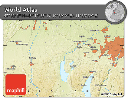 Physical Map of the Area around 48° 5' 50" N, 11° 7' 30" E