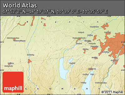 Physical Map of the Area around 48° 5' 50" N, 11° 7' 30" E