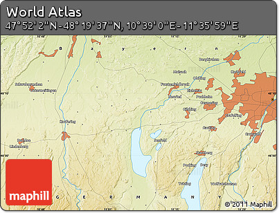 Physical Map of the Area around 48° 5' 50" N, 11° 7' 30" E