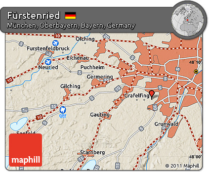 Shaded Relief Map of Fürstenried