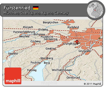 Shaded Relief Panoramic Map of Fürstenried