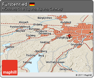 Shaded Relief Panoramic Map of Fürstenried