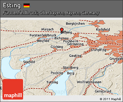 Shaded Relief Panoramic Map of Esting