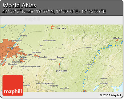 Physical 3D Map of the Area around 48° 5' 50" N, 11° 58' 29" E