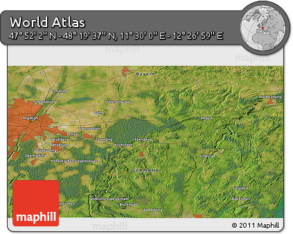 Satellite 3D Map of the Area around 48° 5' 50" N, 11° 58' 29" E